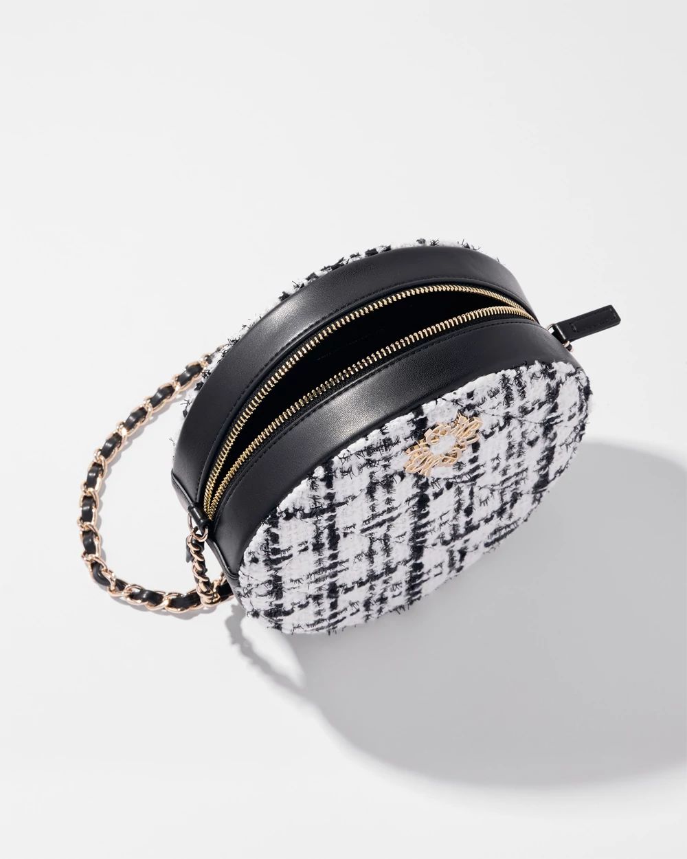 Round Tweed Chain Bag White House Black Market